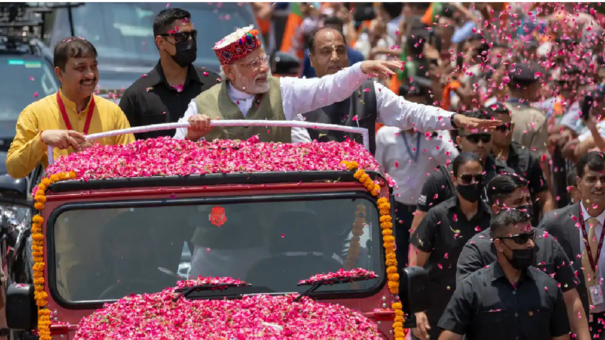 PM Modi holds mega roadshow in Himachal Pradesh's Dharamshala