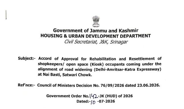 J&K Approves Gole Gujral Market Project to Rehabilitate Nai Basti Shopkeepers