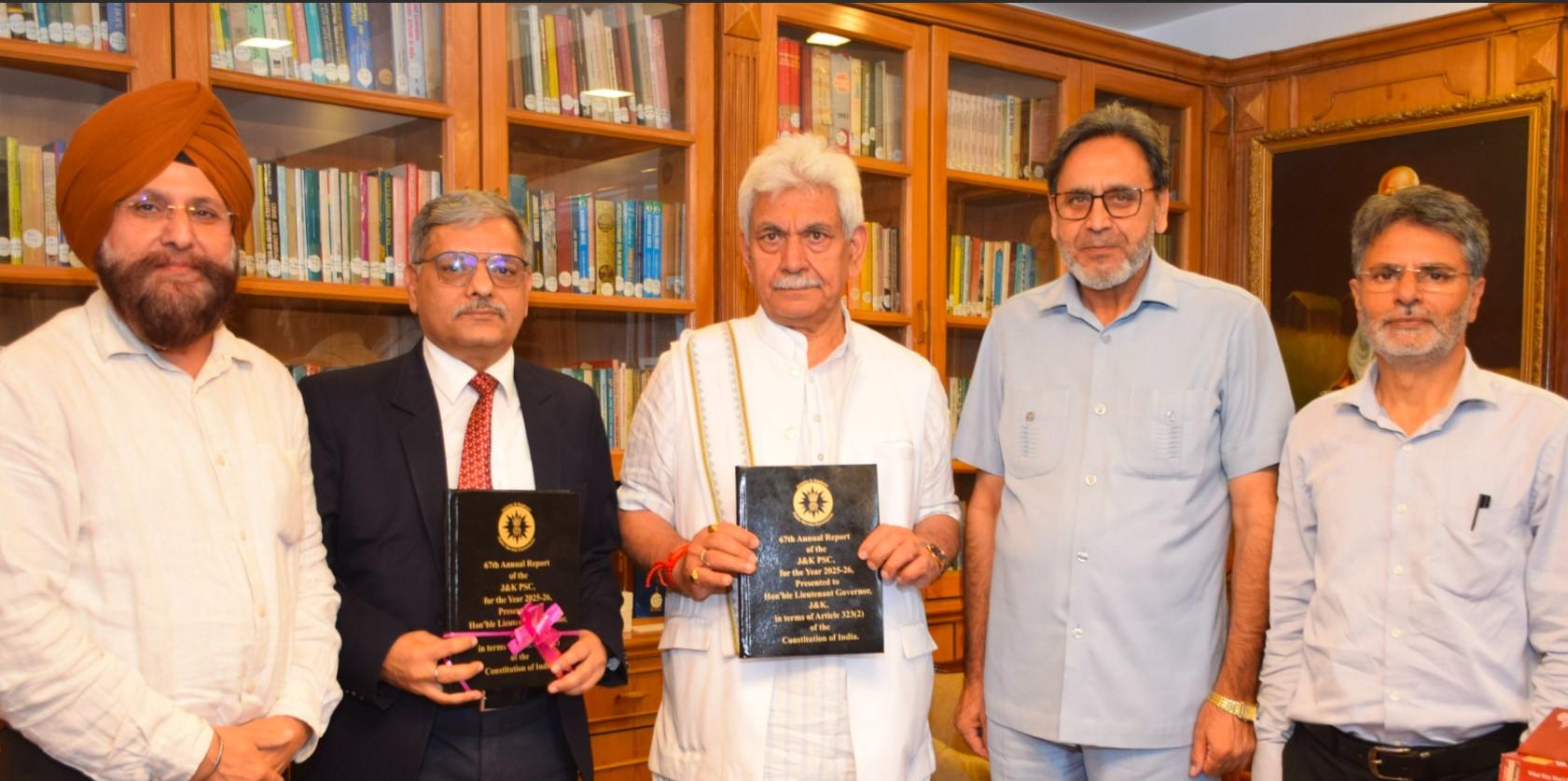 J&K PSC Submits 67th Annual Report to LG Sinha at Lok Bhavan Srinagar