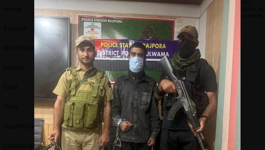 Suspicious Man Held in Pulwama, Hand Grenade, Posters and Mobile Phone Recovered