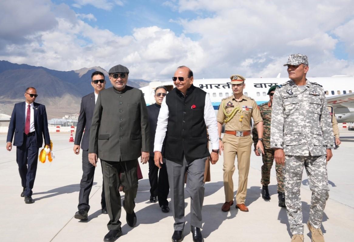 VP C. P. Radhakrishnan arrives in Leh on his first official visit to Ladakh