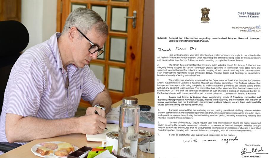 CM Omar Abdullah urges Punjab CM to stop unauthorized levy on livestock transport vehicles