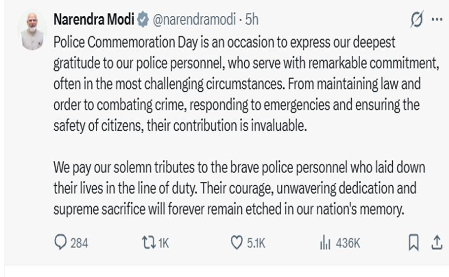 PM Modi pays homage to policemen who sacrificed life in line of duty
