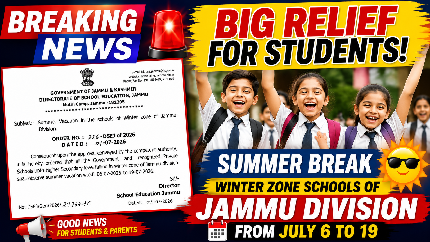Big Relief for Students: Summer Break from July 6 in Jammu Winter Zone